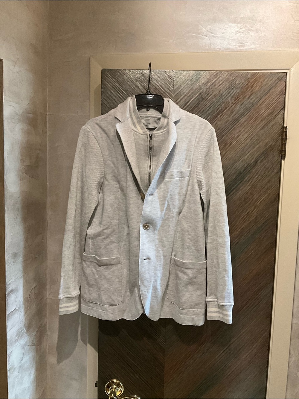 Eleventy Light Gray Knit Zip-Front Layered Sweatshirt